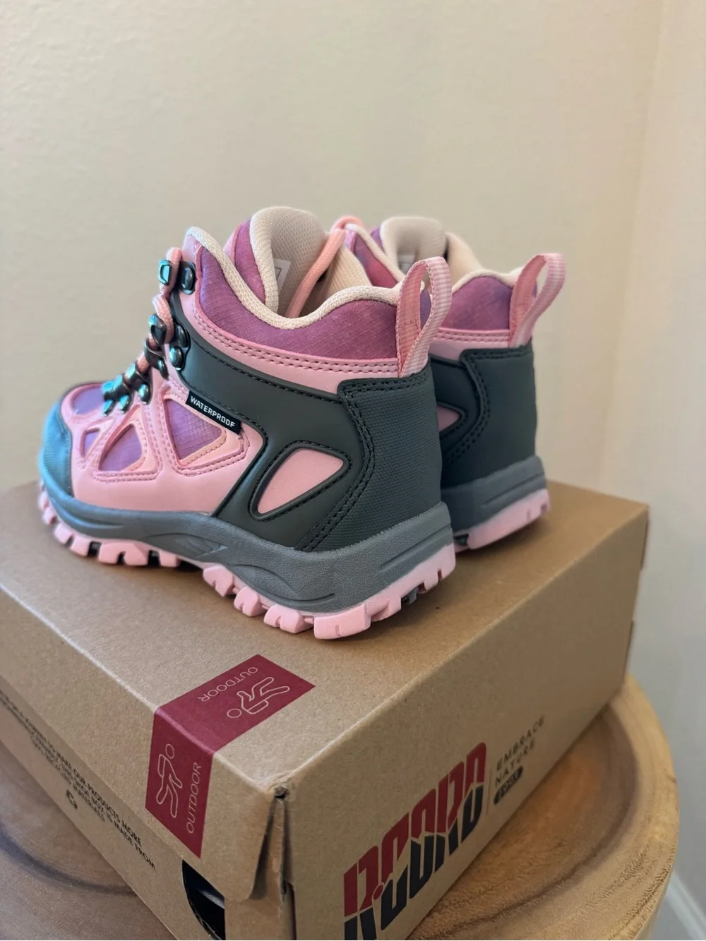 RCORD Kids Hiking Boots Pink Gray Little Kids Size 12 Water Resistant NIB